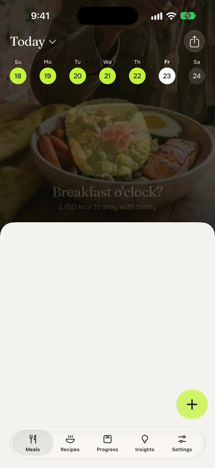 An empty morning: copy from yesterday, add yesterday's breakfast, log it, and the day fills in with 503 kcal eaten, in a deficit